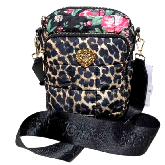 Betsey Johnson Handbags - Betsey Johnson NWT Leo And Floral Print Puffy Nylon Guitar Strap Crossbody